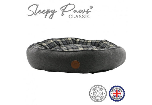 Sleepy Paws Donut Bed Black & Grey Tartan 70cm