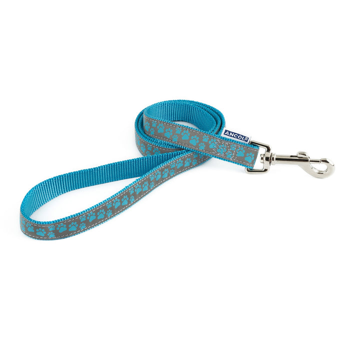 Ancol Reflective Paw Dog Lead Blue 100cm