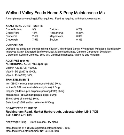 Welland Valley Feeds Maintenance Horse & Pony Mix 20kg