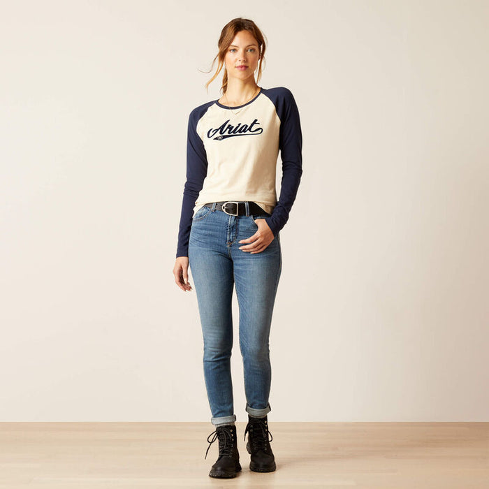 Ariat Womens Starter Long Sleeve T-Shirt Oatmeal, Heather & Navy