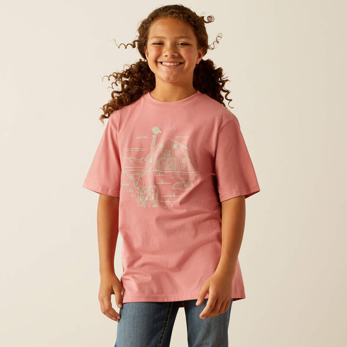 Ariat Youth Farm Scene Short Sleeved Tshirt Rose