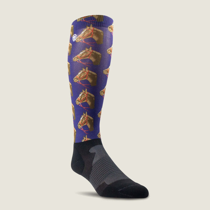 AriatTEK Navy Horse Slimline Socks Printed
