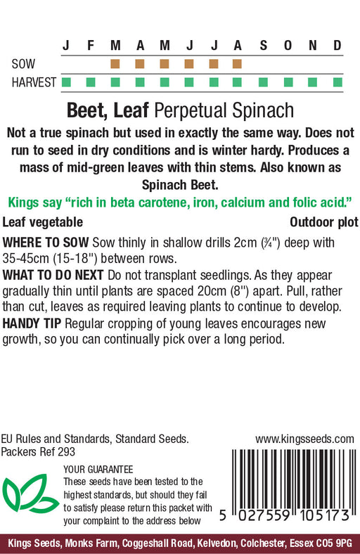 Kings Seeds Leaf Beet Spinach RHS Seeds