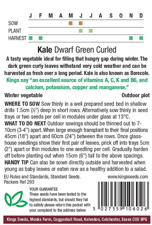 Kings Seeds Kale Dwarf Green Curled Seeds