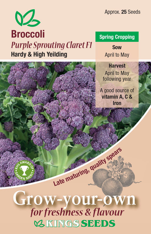 Kings Seeds Broccoli Purple Sprouting Claret F1 Seeds