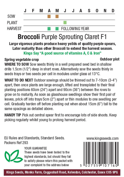 Kings Seeds Broccoli Purple Sprouting Claret F1 Seeds
