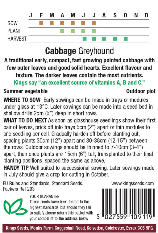 Kings Seeds Cabbage Greyhound RHS AGM Seeds