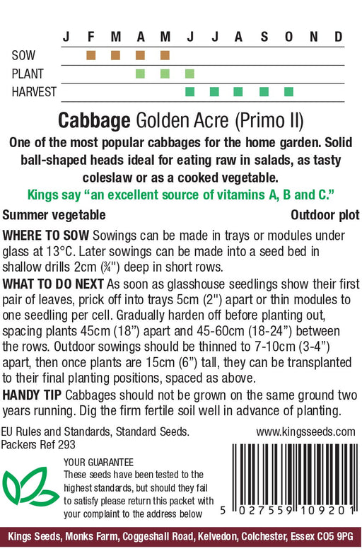 Kings Seeds Cabbage Golden Acre Primo Seeds