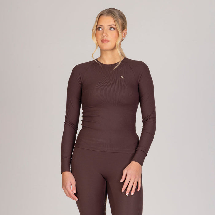 Aubrion Equestrian Ribbed Long Sleeve Top Espresso
