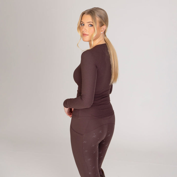 Aubrion Equestrian Ribbed Long Sleeve Top Espresso