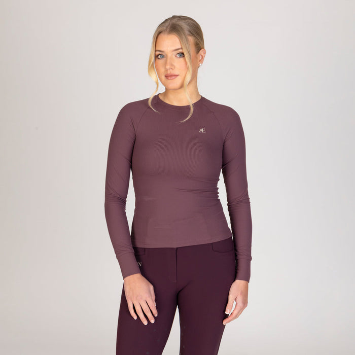 Aubrion Equestrian Ribbed Long Sleeve Top Thistle