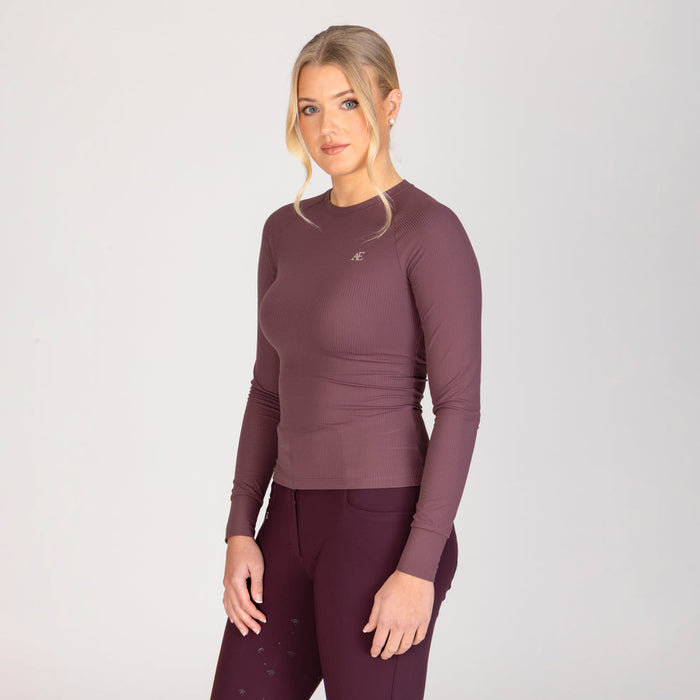Aubrion Equestrian Ribbed Long Sleeve Top Thistle