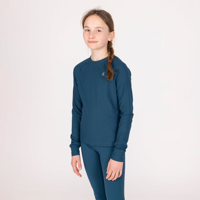 Aubrion Equestrian Ribbed Young Rider Long Sleeved Top Estate Blue