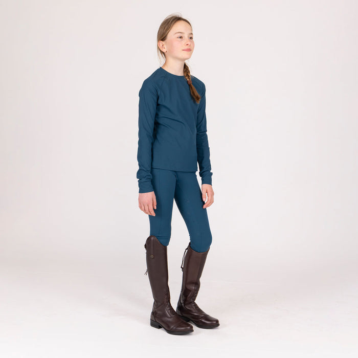 Aubrion Equestrian Ribbed Young Rider Long Sleeved Top Estate Blue