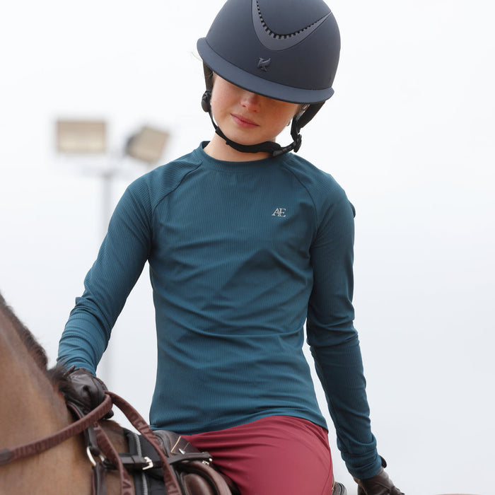 Aubrion Equestrian Ribbed Young Rider Long Sleeved Top Estate Blue