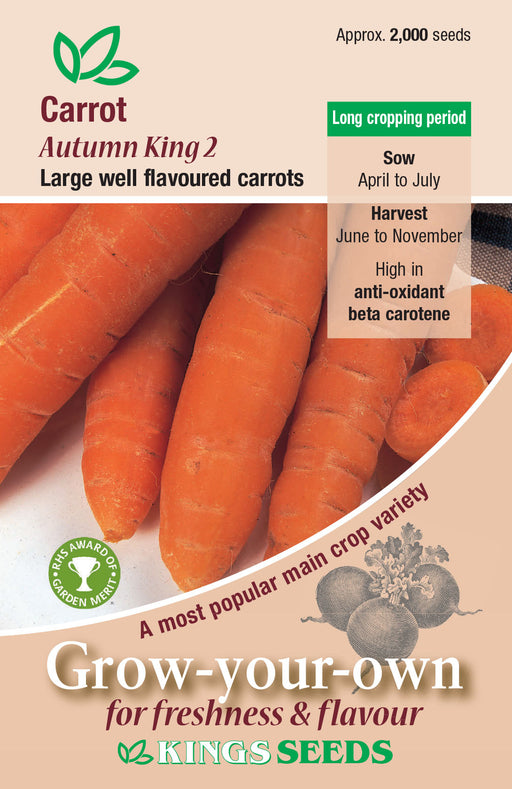 Kings Seeds Carrot Autumn King 2 RHS AGM Seeds