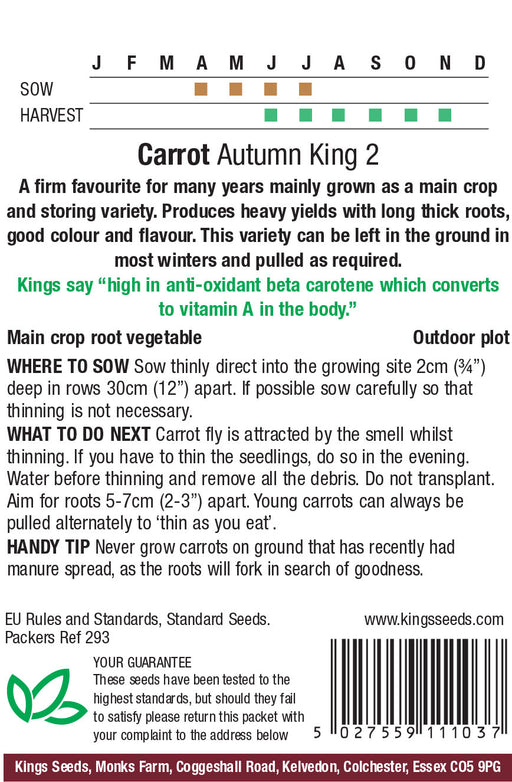 Kings Seeds Carrot Autumn King 2 RHS AGM Seeds