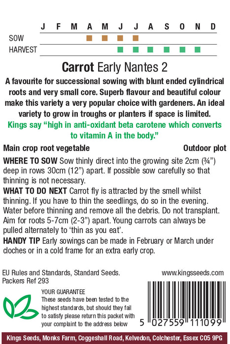 Kings Seeds Carrot Early Nantes 2 Seeds