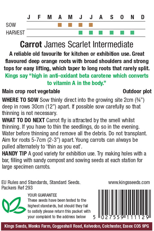 Kings Seeds Carrot James Scarlet Intermediate Seeds