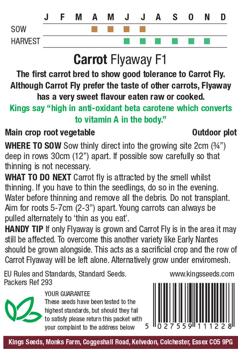 Kings Seeds Carrot Flyaway F1 RHS AGM Seeds