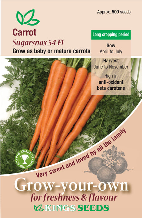 Kings Seeds Carrot Sugarsnax 54 F1 RHS AGM Seeds