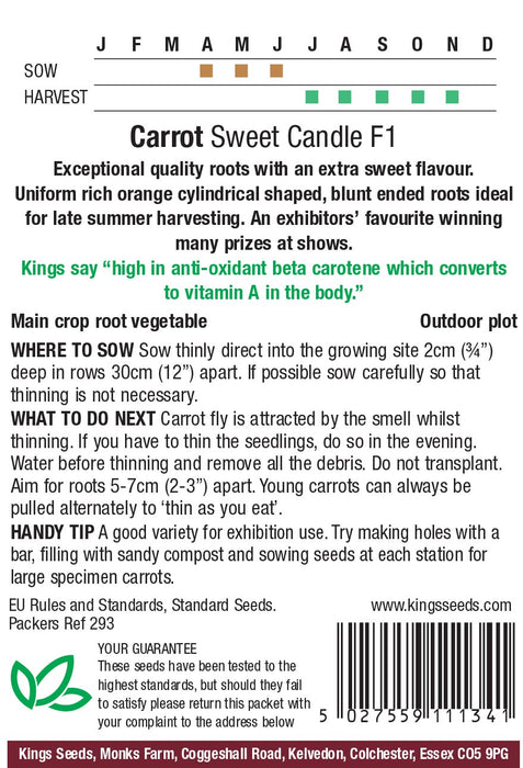 Kings Seeds Carrot Sweet Candle F1 RHS AGM Seeds