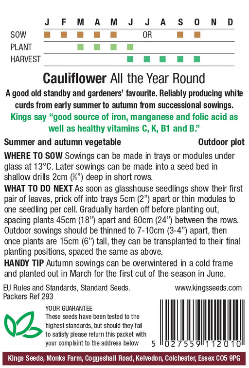 Kings Seeds Cauliflower All The Year Round Seeds