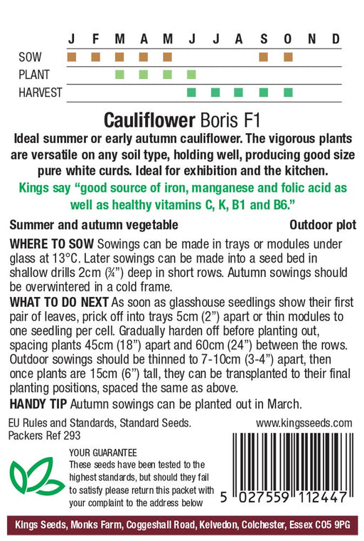 Kings Seeds Cauliflower Boris F1 Seeds