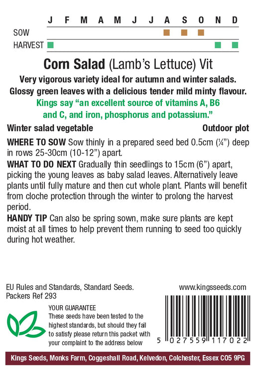 Kings Seeds Salad Leaf Corn Salad VIT Seeds