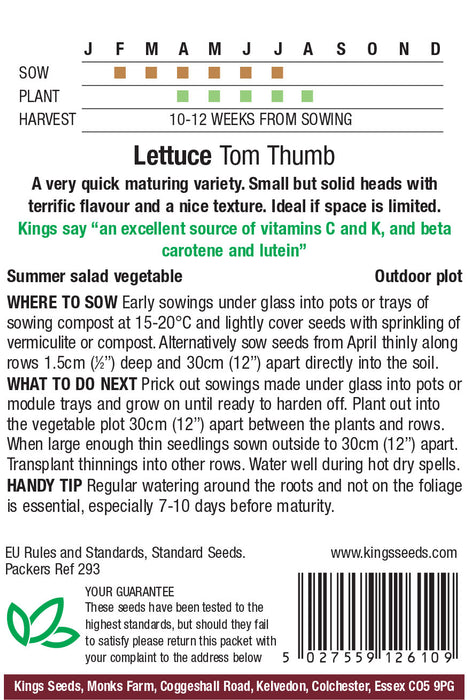 Kings Seeds Lettuce Tom Thumb Seeds