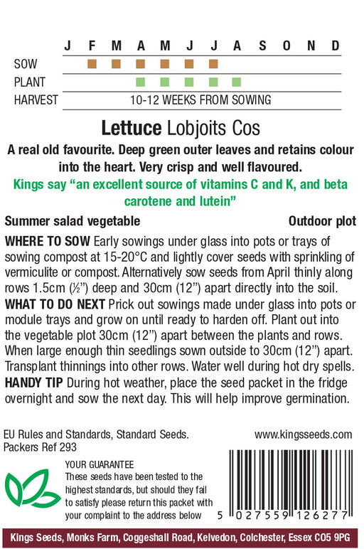 Kings Seeds Lettuce Lobjoits Cos Rhs Agm Seeds