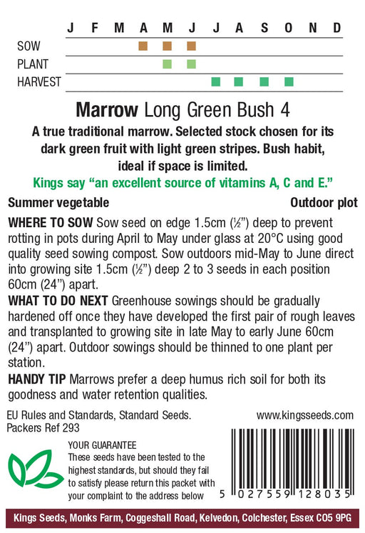 Kings Seeds Marrow Long Green Bush 4 Seeds