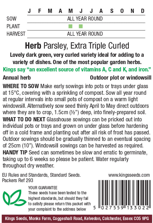 Kings Seeds Herb Parsley Extra Triple Curl Seeds
