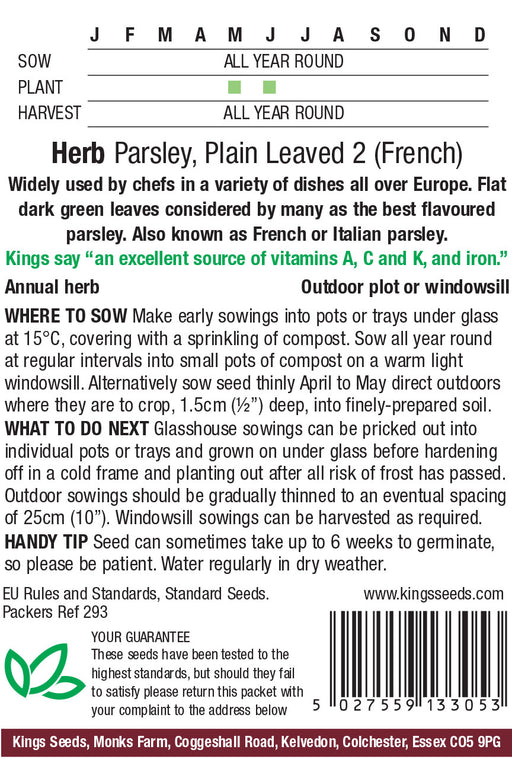 Kings Seeds Herb Parsley Plain Leave French Seeds