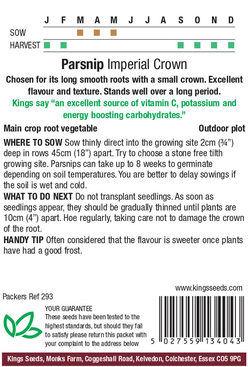 Kings Seeds Parsnip Imperial Crown Seeds