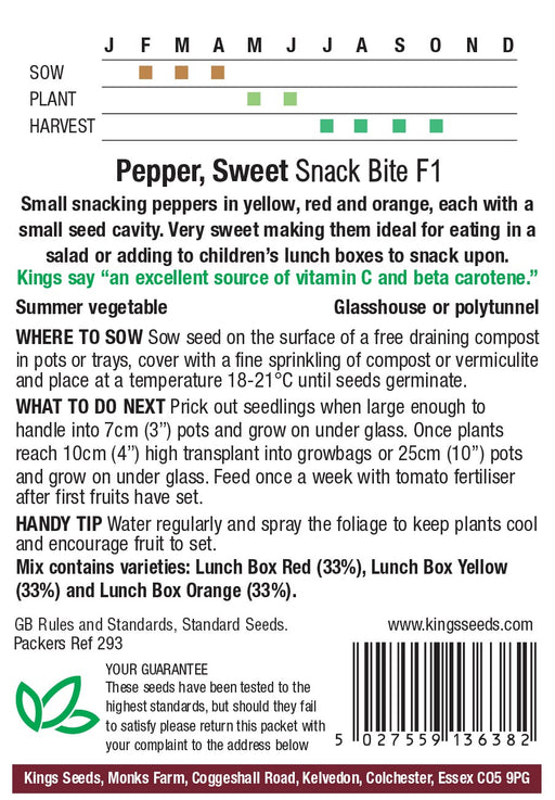 Kings Seeds Pepper Sweet Lunch Box Mix F1 Seeds