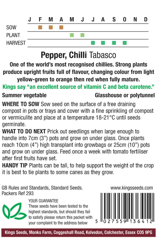 Kings Seeds Chilli Pepper Tabasco