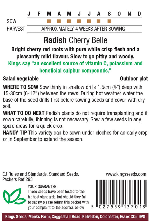 Kings Seeds Radish Cherry Belle RHS AGM Seeds