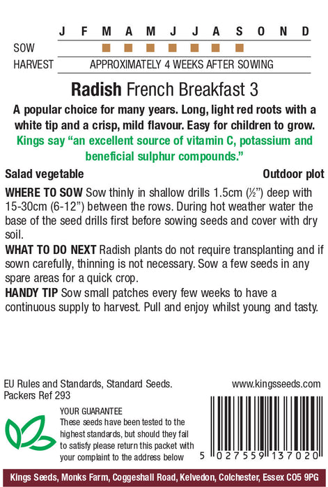 Kings Seeds Radish French Breakfast 3 RHS Seeds