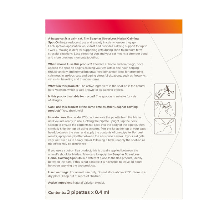 Beaphar StressLess Herbal Calming Spot-On for Cats, 3 pipettes