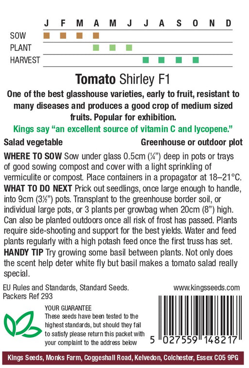 Kings Seeds Tomato Shirley F1 RHS AGM Seeds