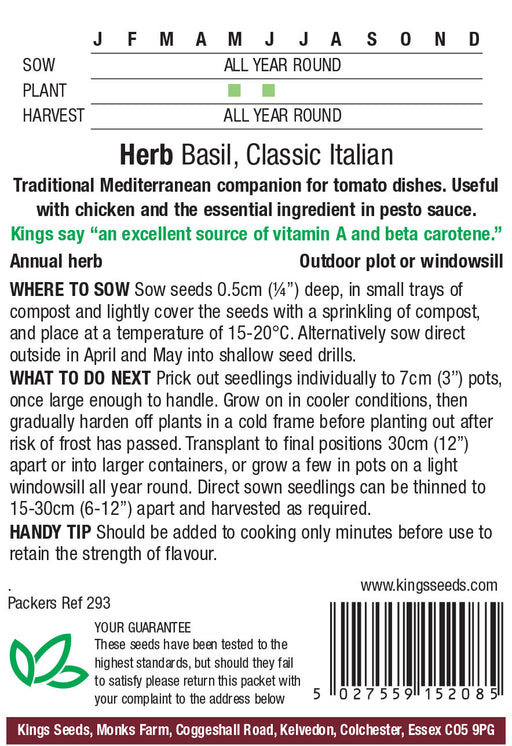 Kings Seeds Herb Basil Classic Italian Seeds