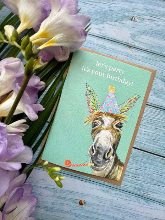 Let's party it your birthday Donkey Card