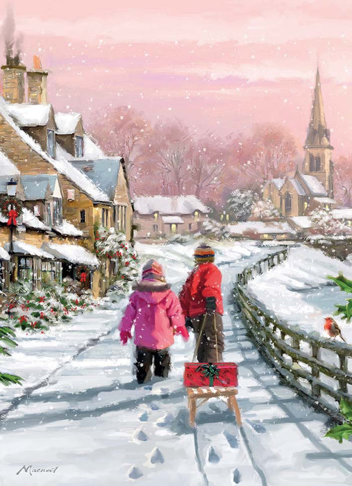 Country Cards Children Pulling Christmas Sledge Card
