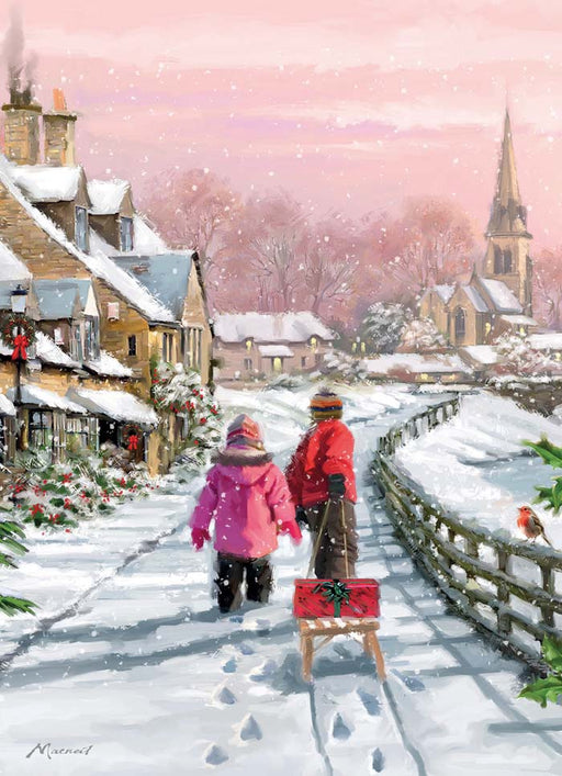 Country Cards Children Pulling Christmas Sledge Card
