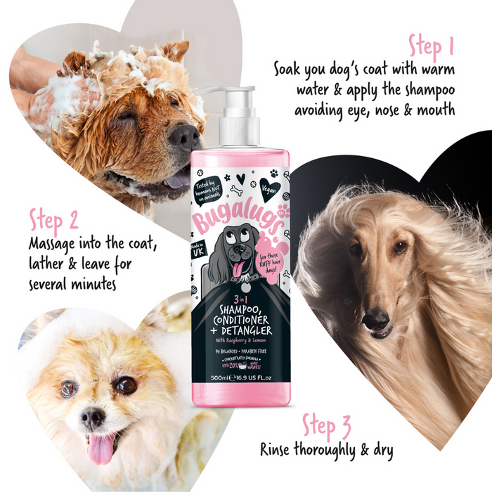 3 in 1 Raspberry & Lemon Dog Shampoo, Conditioner & Detangler