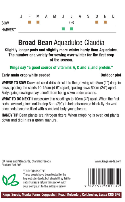 Kings Seeds Broad Bean Aquadulce Claudia Seeds