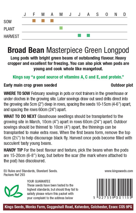 Kings Seeds Broad Bean Masterpiece Green Seeds