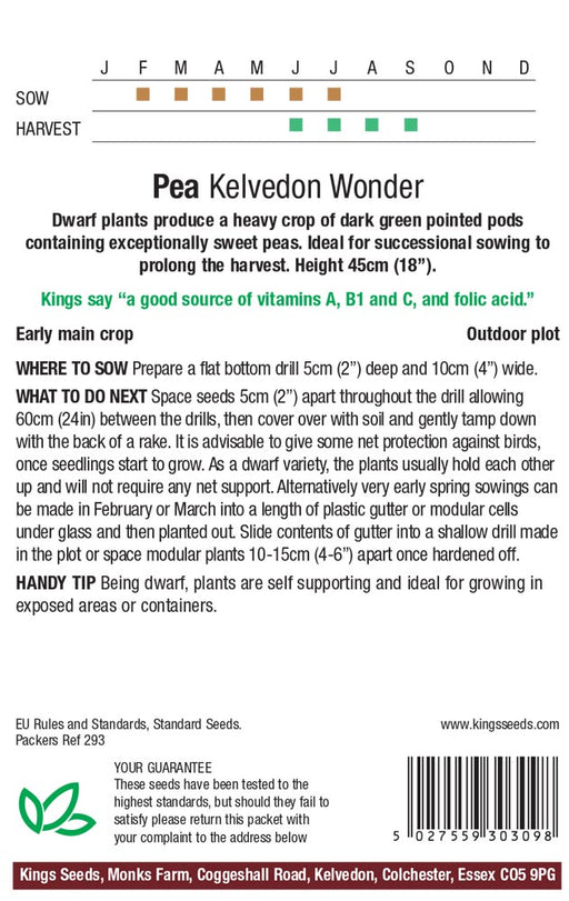 Kings Seeds Pea Kelvedon Wonder Seeds