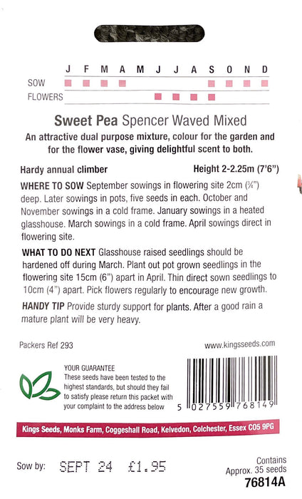 Kings Seeds Sweet Pea Spencer Waved Mix Seeds